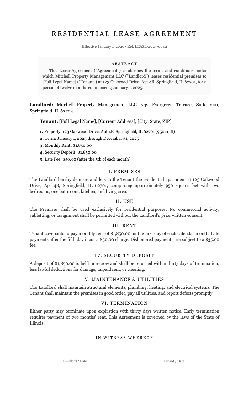Academic formal lease agreement
